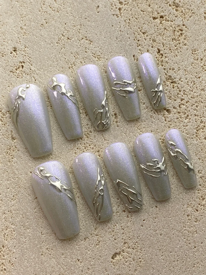 Silver Crush Press On Nails detail 5