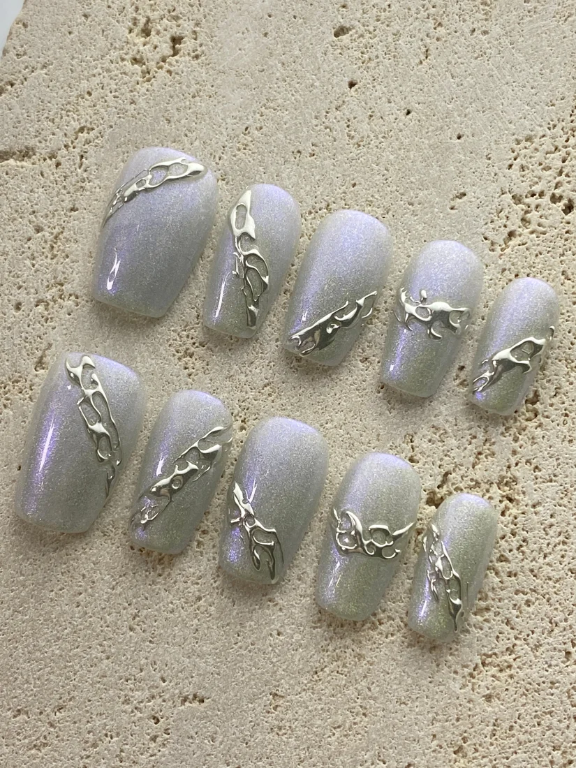 Silver Crush Press On Nails detail 4