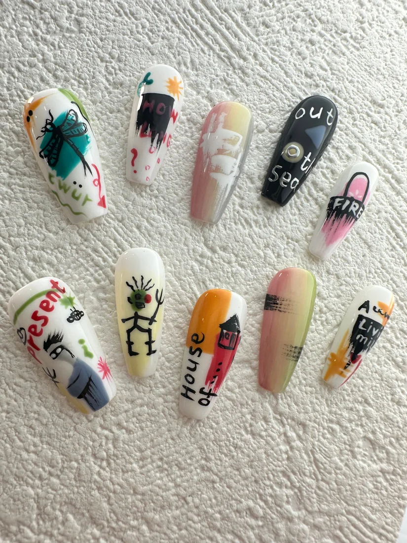 Graffiti Press On Nails-Yellow detail 4