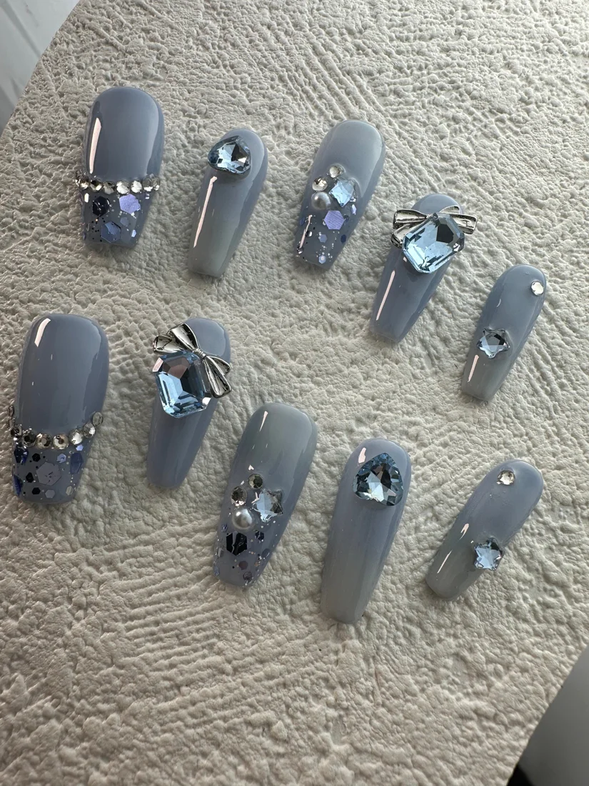 Blue Princess Press On Nails detail 2