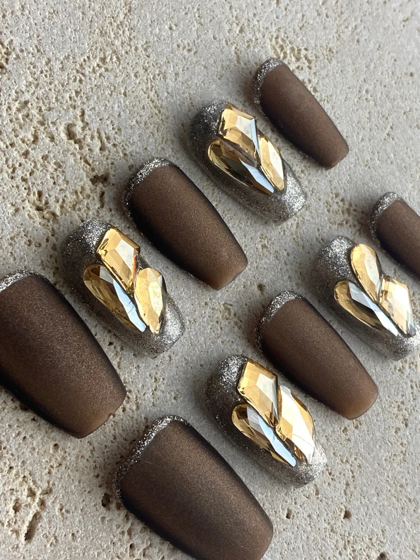 Luxury Mocha Press On Nails detail 5