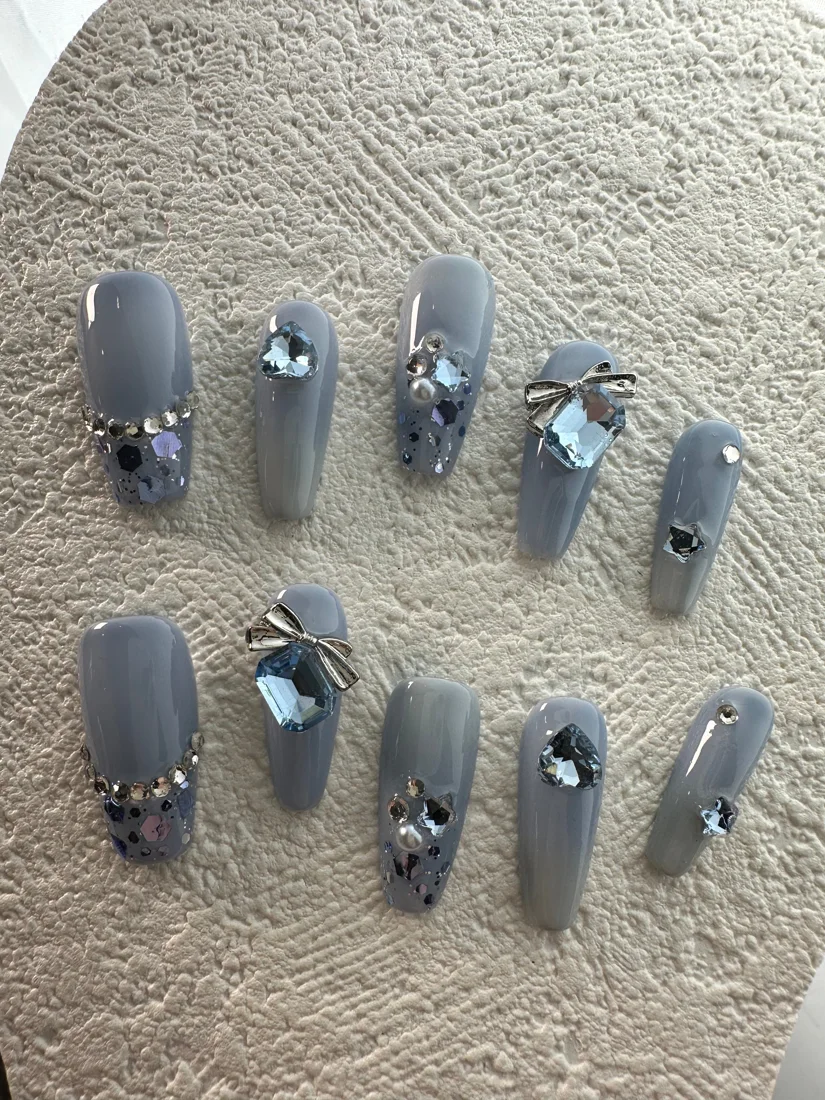 Blue Princess Press On Nails detail 3