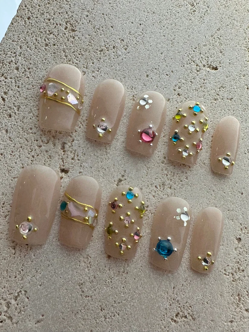 Mini Diamond Press On Nails - Multi Color