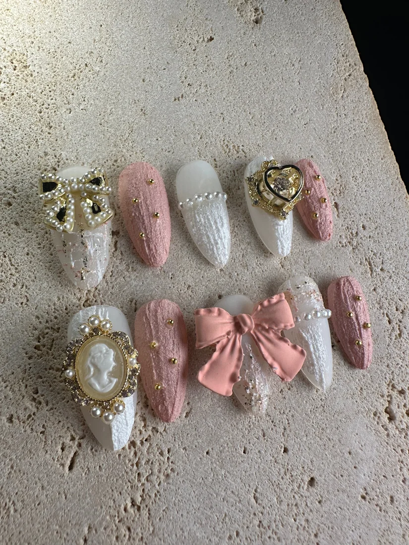 Royal Plaid Press On Nails — Pink detail 3