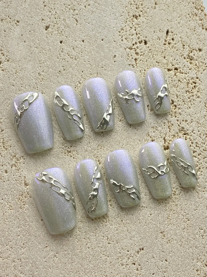 Silver Crush Press On Nails detail 6