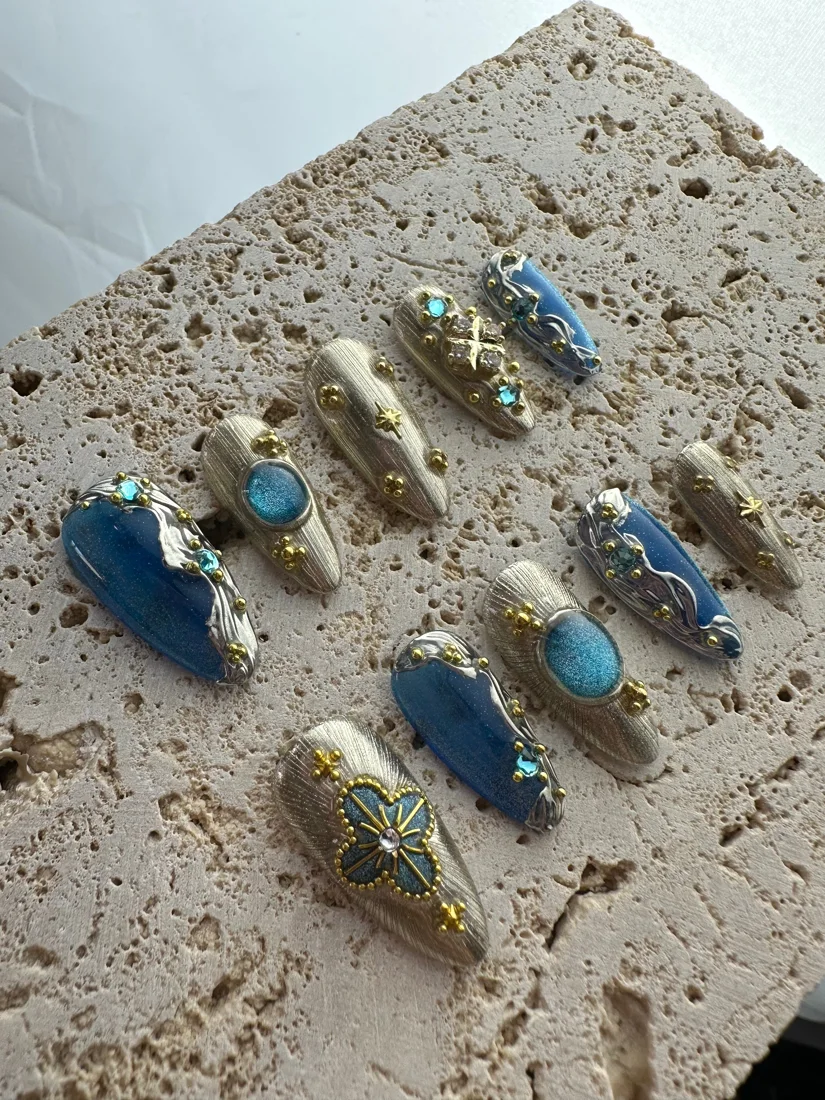 Blue Fantasy Press On Nails detail 7