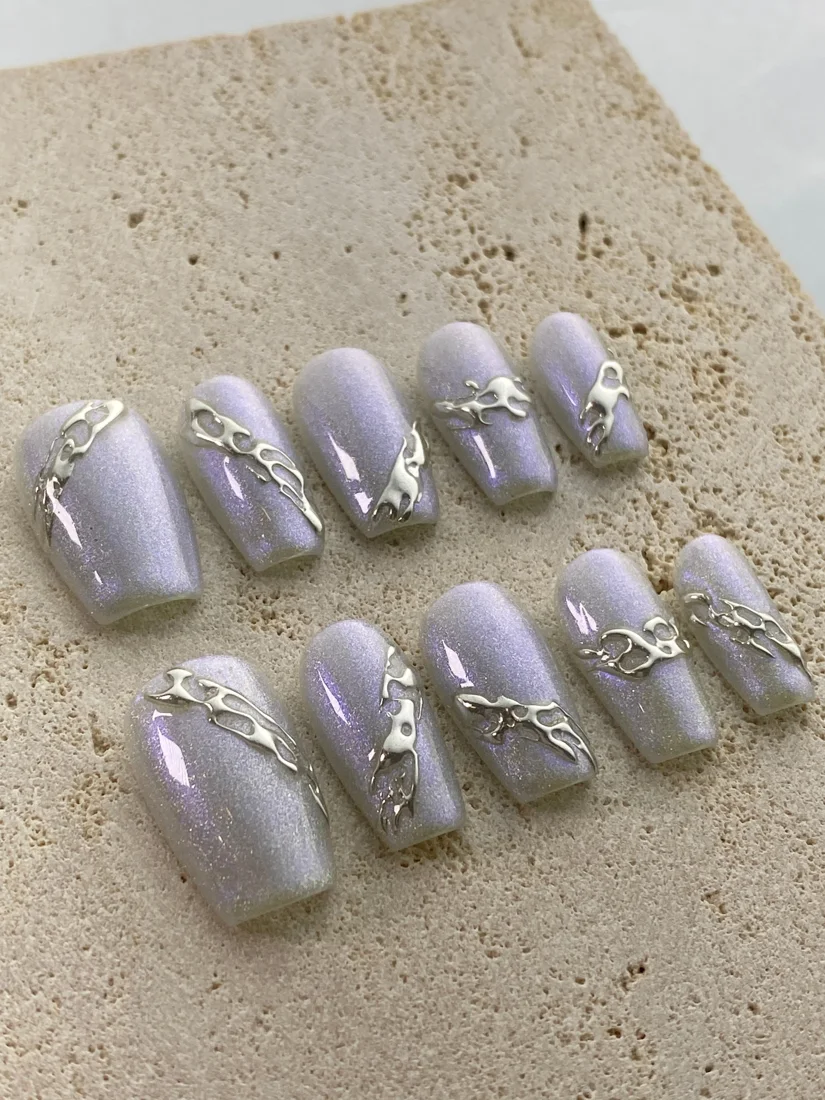 Silver Crush Press On Nails detail 3