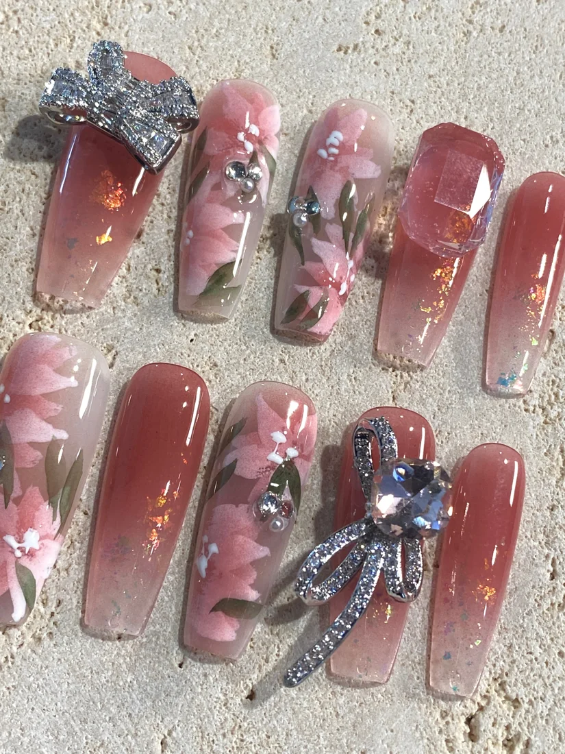 Blossom Sakura with Ribbon Press On Nails detail 3