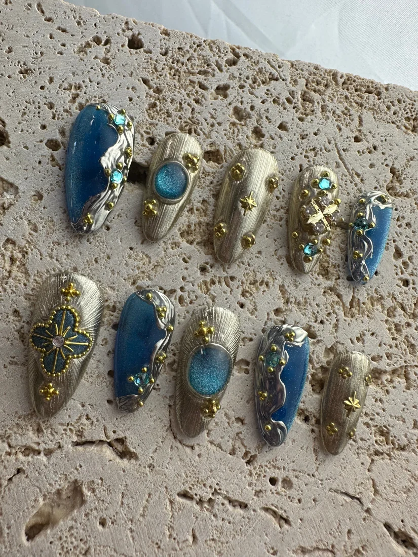 Blue Fantasy Press On Nails detail 5