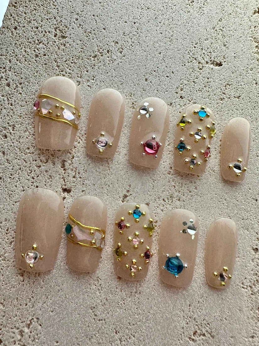 Mini Diamond Press On Nails - Multi Color detail 3