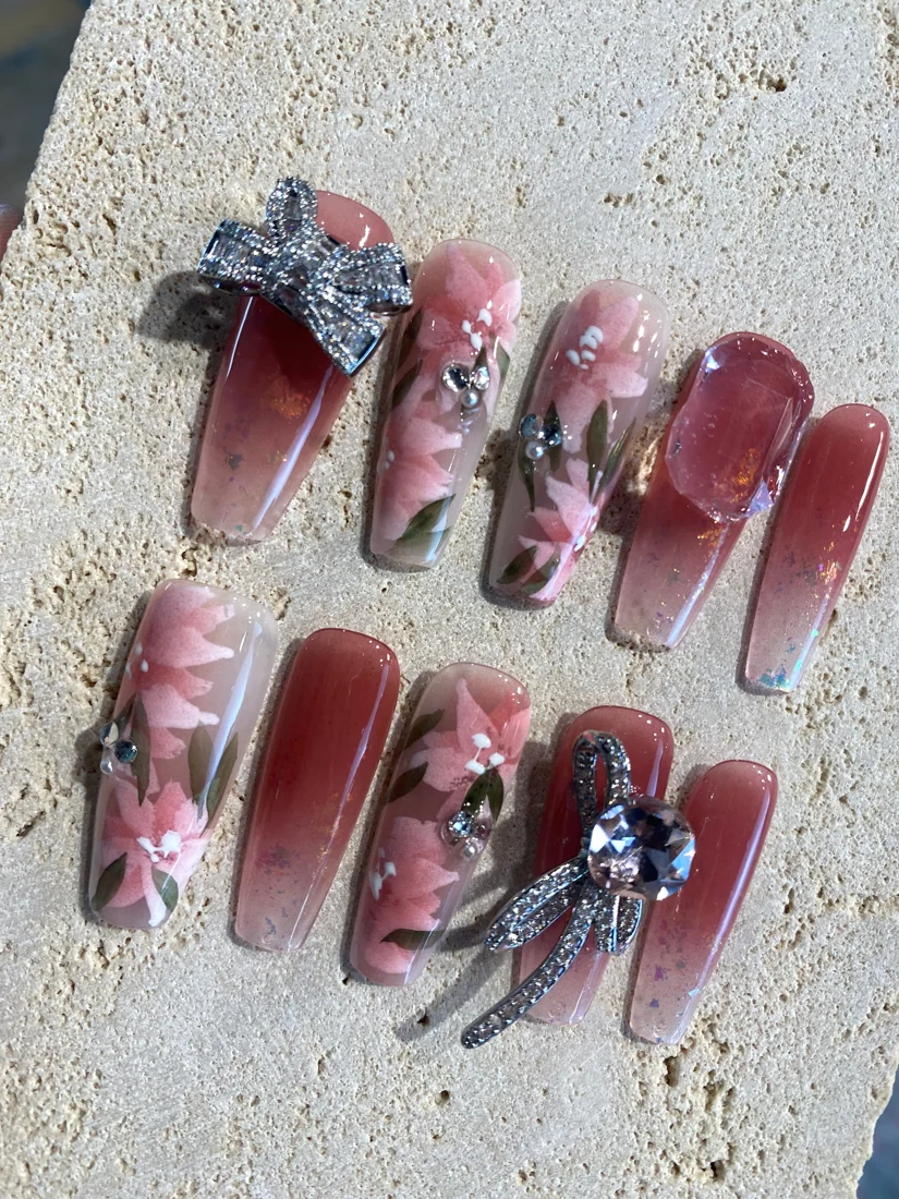 Blossom Sakura with Ribbon Press On Nails detail 2
