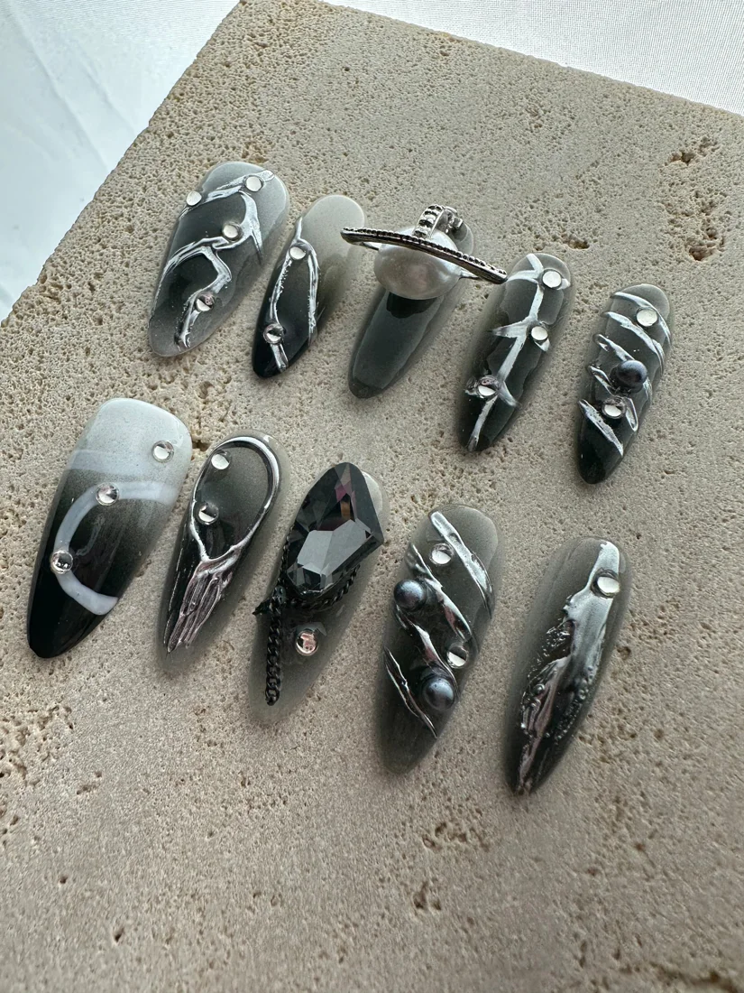 Y2K Silver Space Press On Nails detail 3