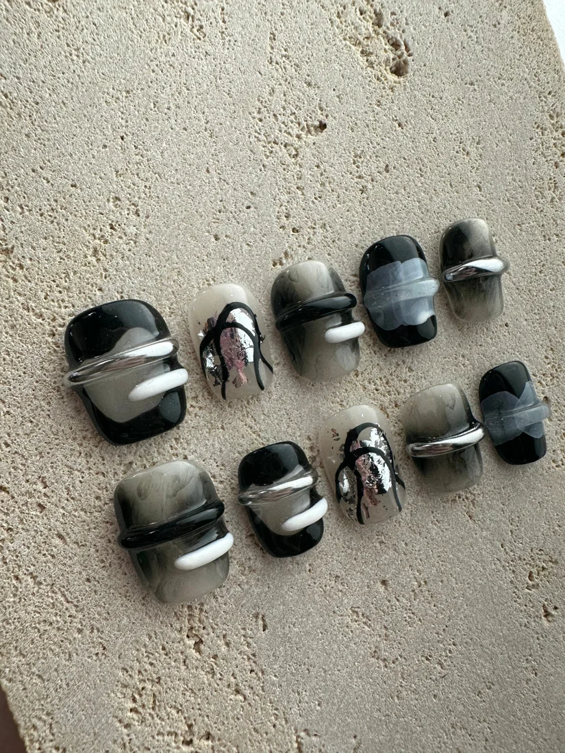 Abstract Chrome Press On Nails - Short Square detail 2