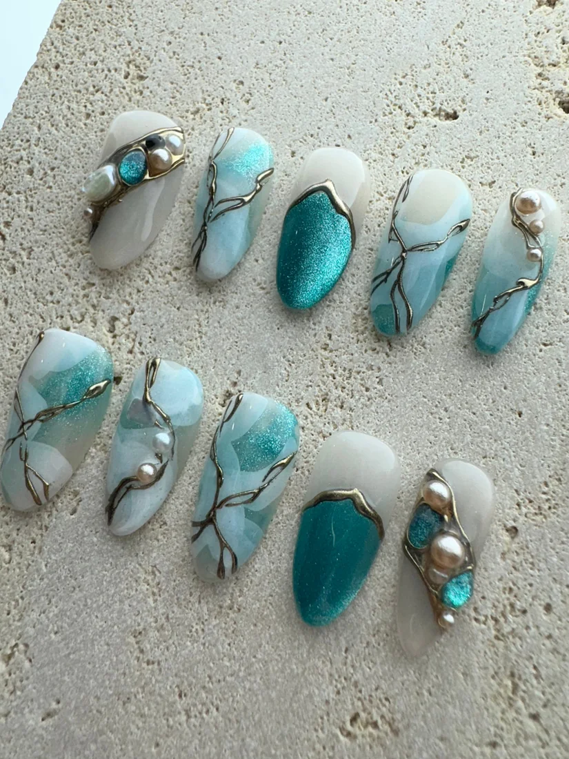 Marble Jade Press On Nails detail 5