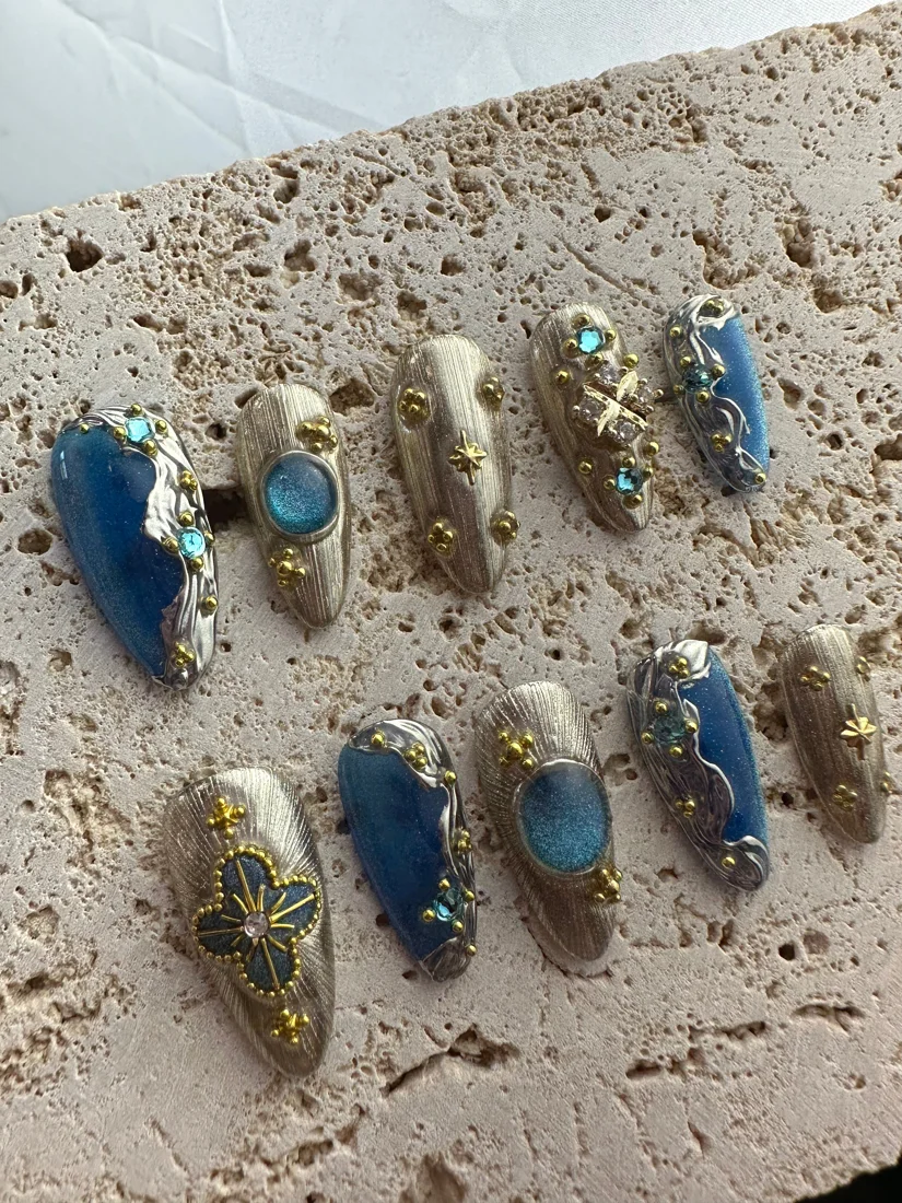 Blue Fantasy Press On Nails detail 6