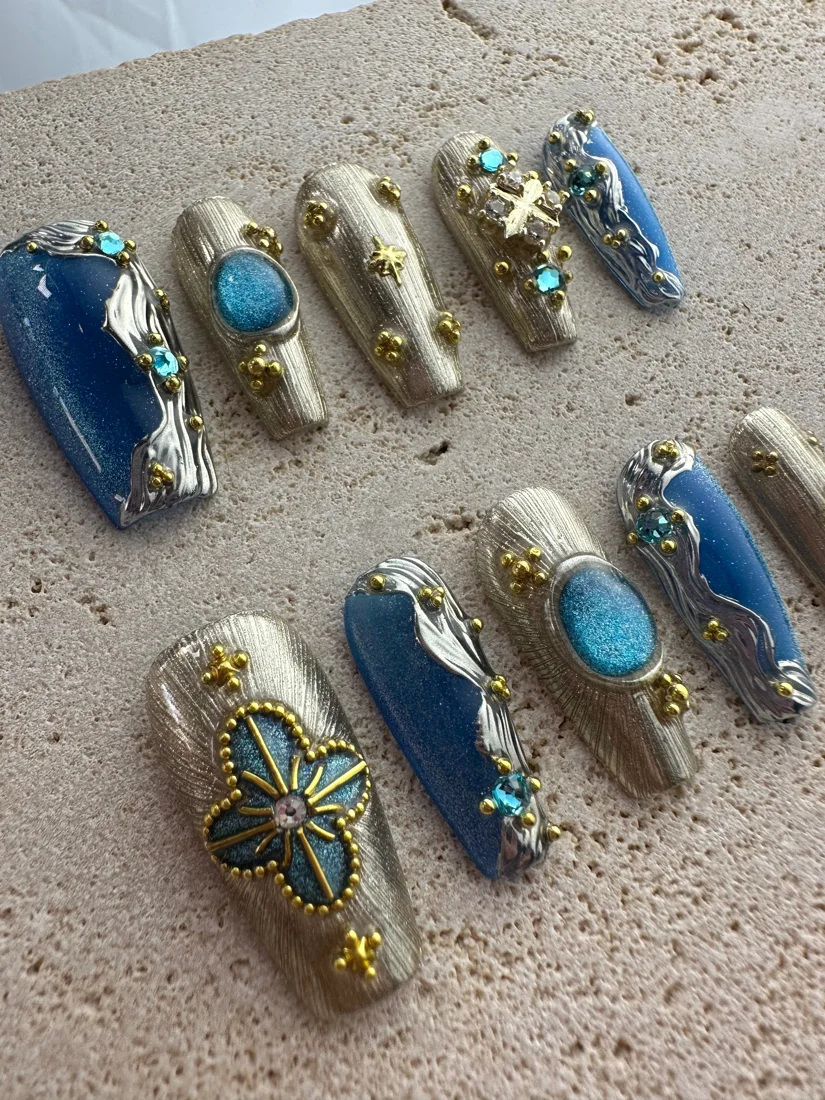 Blue Fantasy Press On Nails detail 8