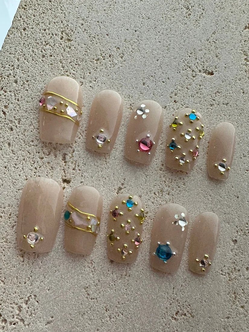 Mini Diamond Press On Nails - Multi Color detail 2
