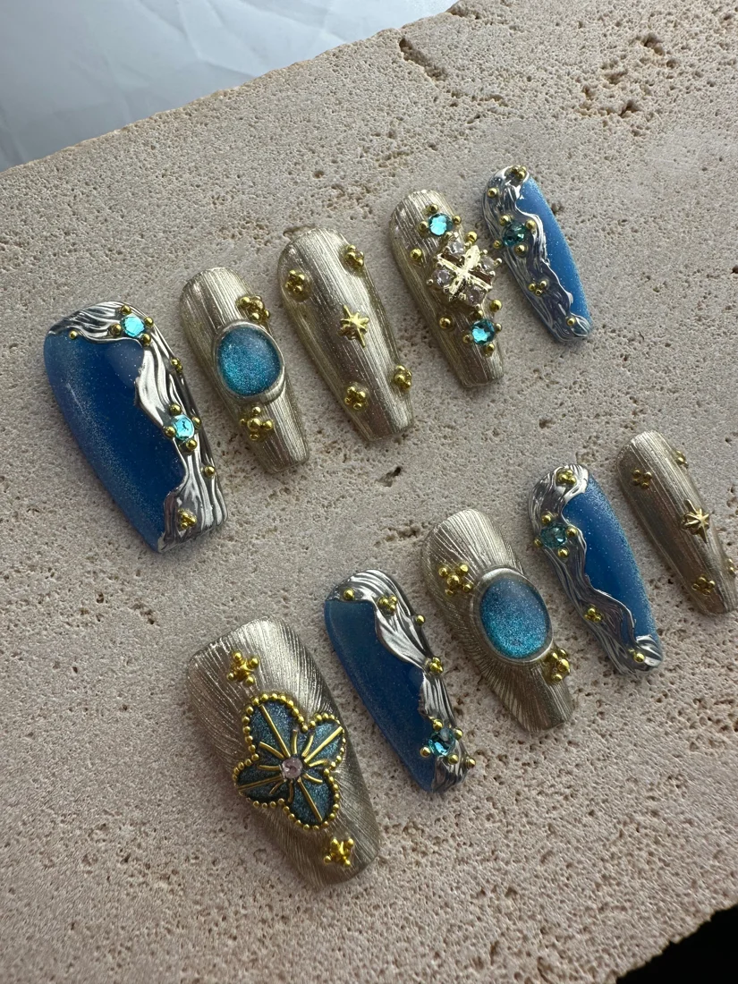 Blue Fantasy Press On Nails detail 10
